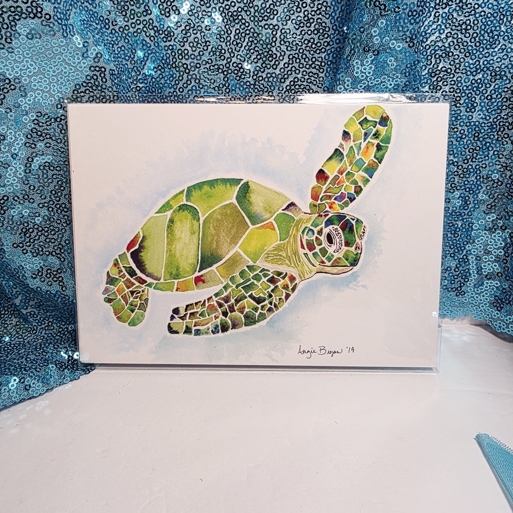 Sea Turtle Watercolor Art Print by Angie Bryan - 5" x 7"